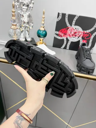 Balenciaga Defender Pretos Vermelhos Sola Chave Grega Plataforma Chunky Sneakers 4
