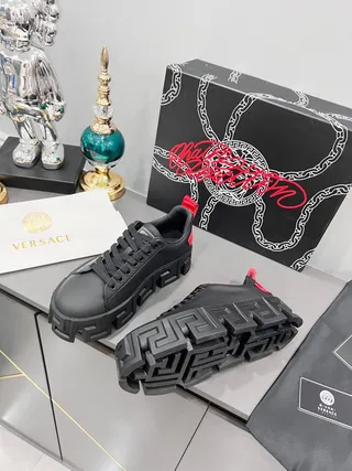 Balenciaga Defender Pretos Vermelhos Sola Chave Grega Plataforma Chunky Sneakers 5