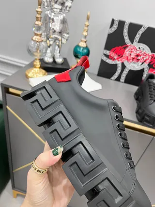 Balenciaga Defender Pretos Vermelhos Sola Chave Grega Plataforma Chunky Sneakers 9