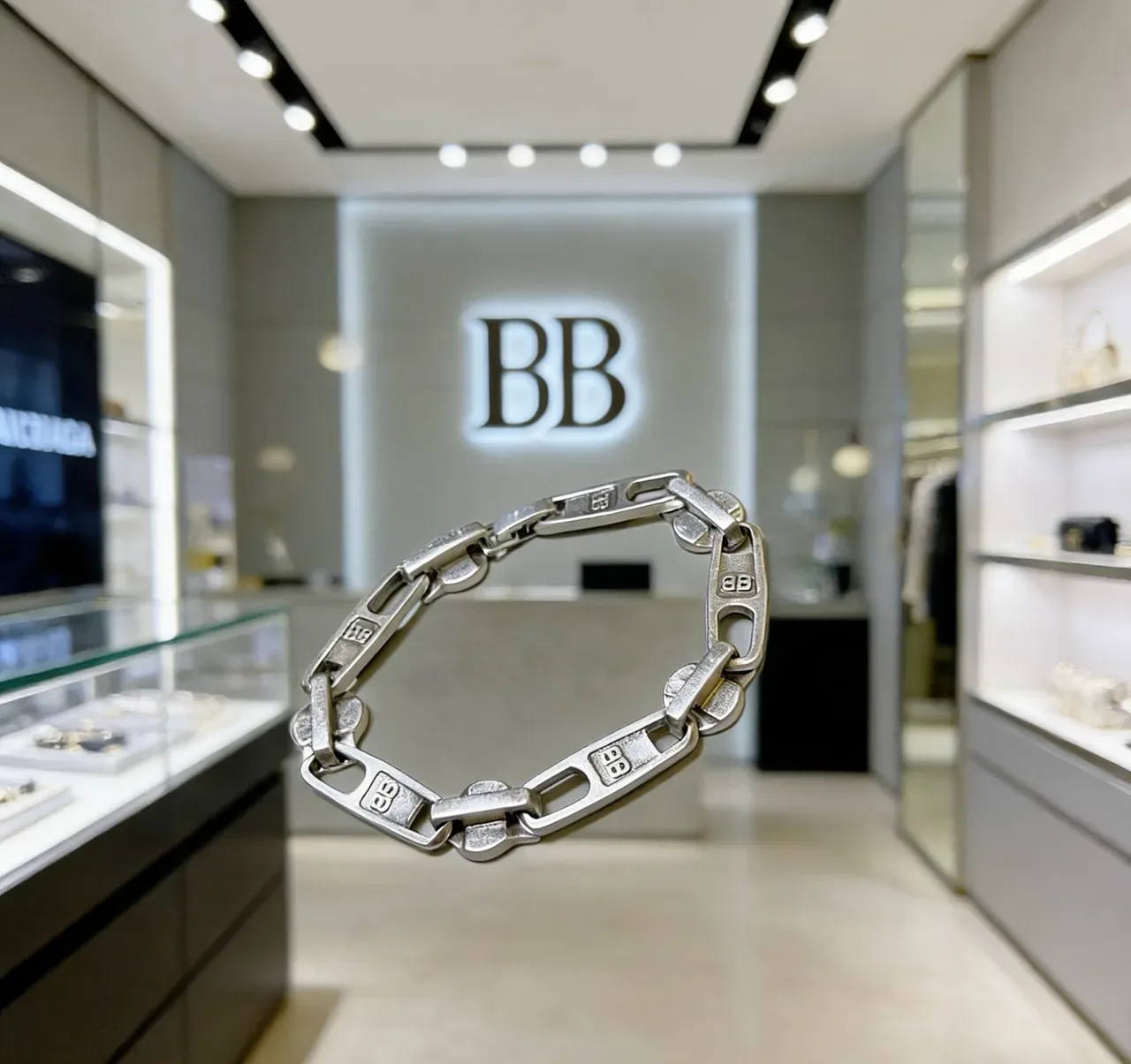 Balenciaga Cadena Industrial Eslabones Plata Mate Metal Pulsera 3