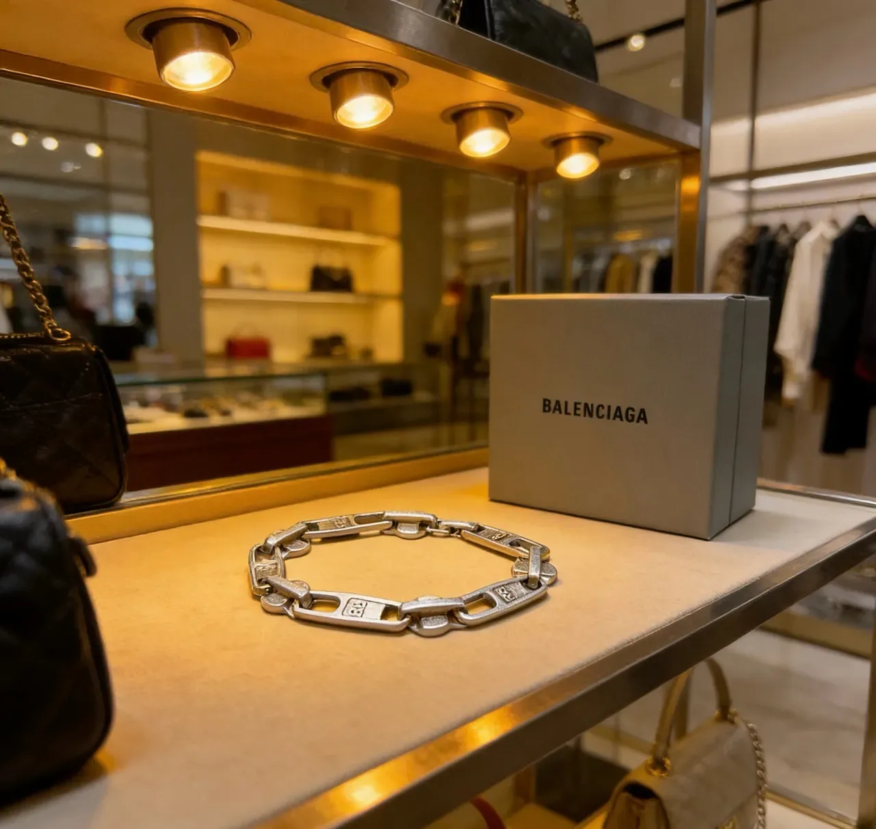 Balenciaga Cadena Industrial Eslabones Plata Mate Metal Pulsera 9