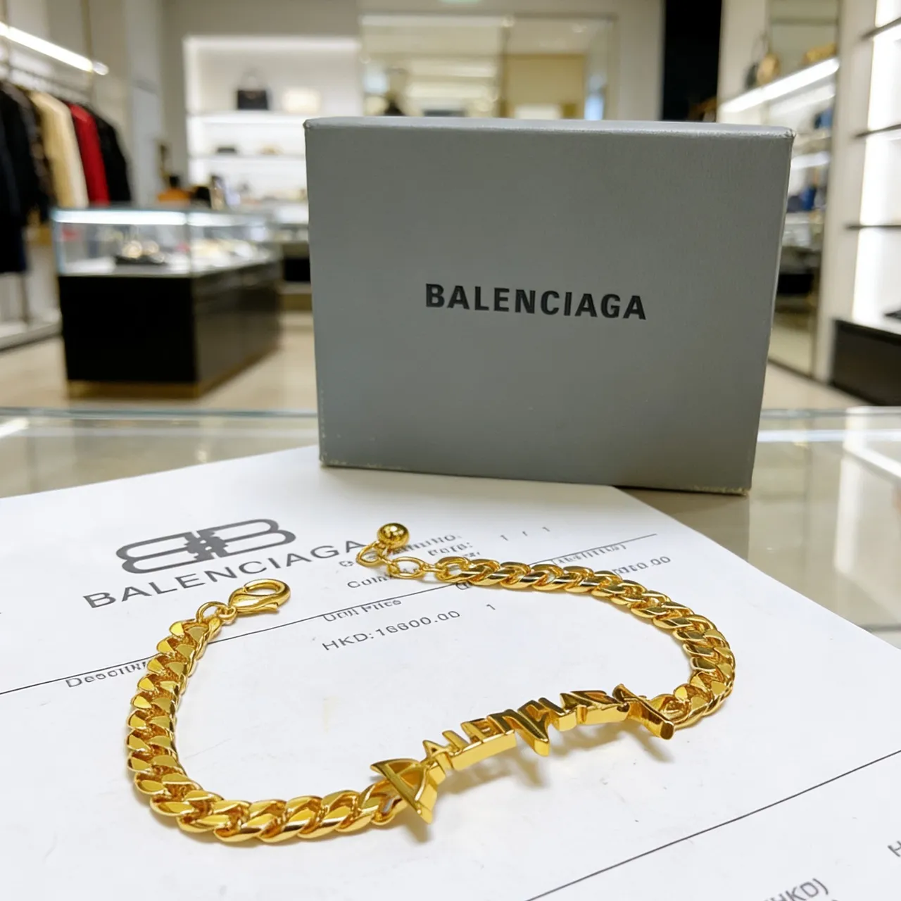 Balenciaga Logo Plaque Curb-Link সোনার ব্রেসলেট 7
