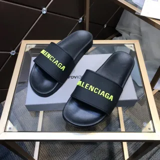 Balenciaga Logo Slide 黑色绿色绑带拖鞋