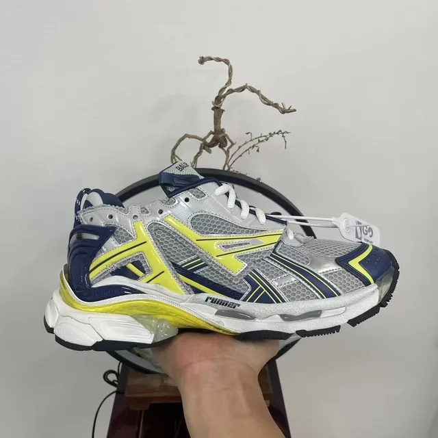 Balenciaga Runner فضي أصفر بحري حذاء رياضي سميك 5