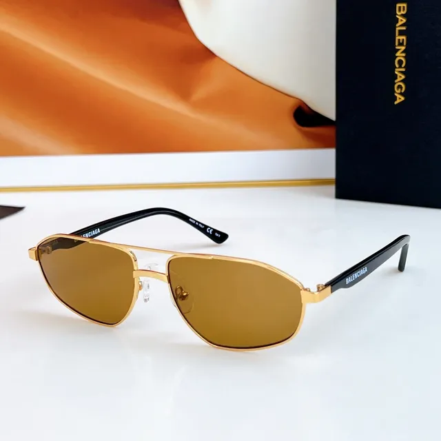 Balenciaga Métal Argenté Marron Style Aviateur Forme Angulaire de Lentille Lunettes de Soleil 2