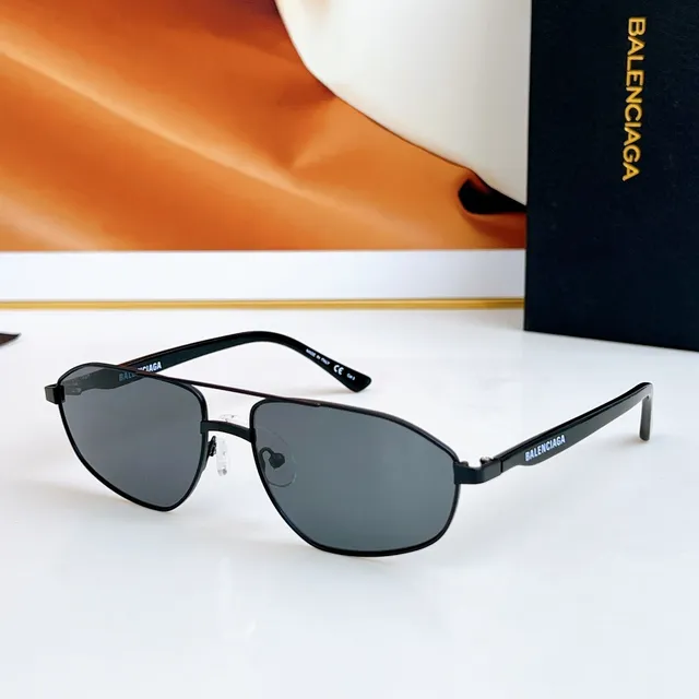 Balenciaga Métal Argenté Marron Style Aviateur Forme Angulaire de Lentille Lunettes de Soleil 4