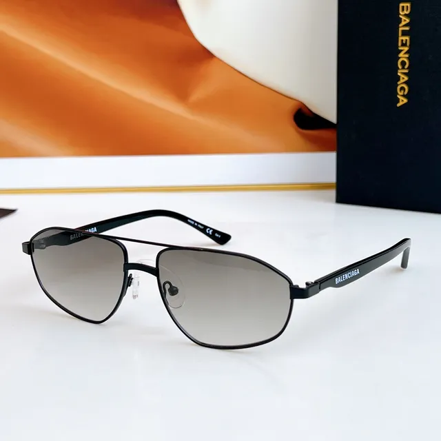 Balenciaga Métal Argenté Marron Style Aviateur Forme Angulaire de Lentille Lunettes de Soleil 5