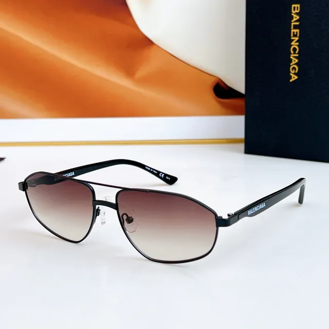 Balenciaga Métal Argenté Marron Style Aviateur Forme Angulaire de Lentille Lunettes de Soleil 6