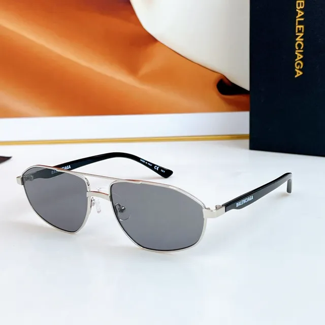 Balenciaga Métal Argenté Marron Style Aviateur Forme Angulaire de Lentille Lunettes de Soleil 7