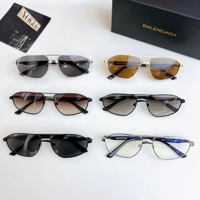 Balenciaga Métal Argenté Marron Style Aviateur Forme Angulaire de Lentille Lunettes de Soleil 8
