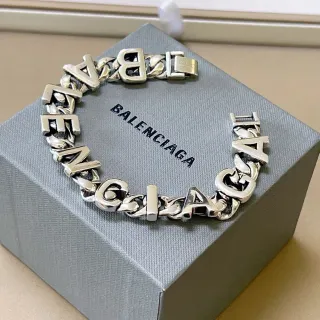 Balenciaga Silver Chunky Curb-Link Chain 3D Raised Lettering Bracelet