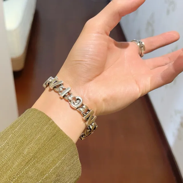 Balenciaga Silver Chunky Curb-Link Chain 3D Raised Lettering Bracelet 4