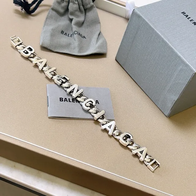 Balenciaga Silver Chunky Curb-Link Chain 3D Raised Lettering Bracelet 5