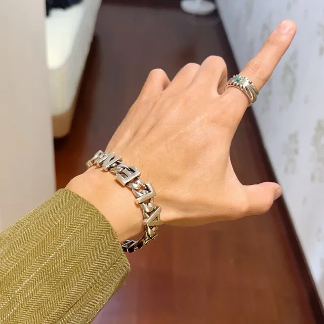 Balenciaga Silver Chunky Curb-Link Chain 3D Raised Lettering Bracelet 6