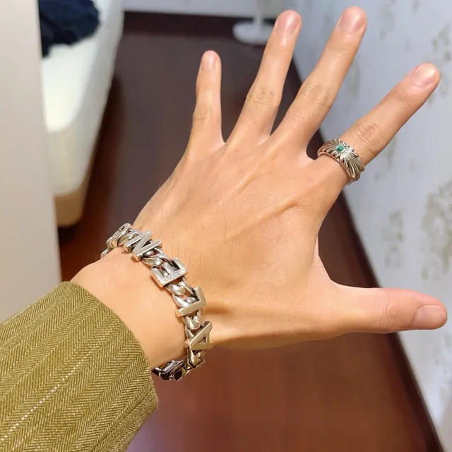 Balenciaga Silver Chunky Curb-Link Chain 3D Raised Lettering Bracelet 8