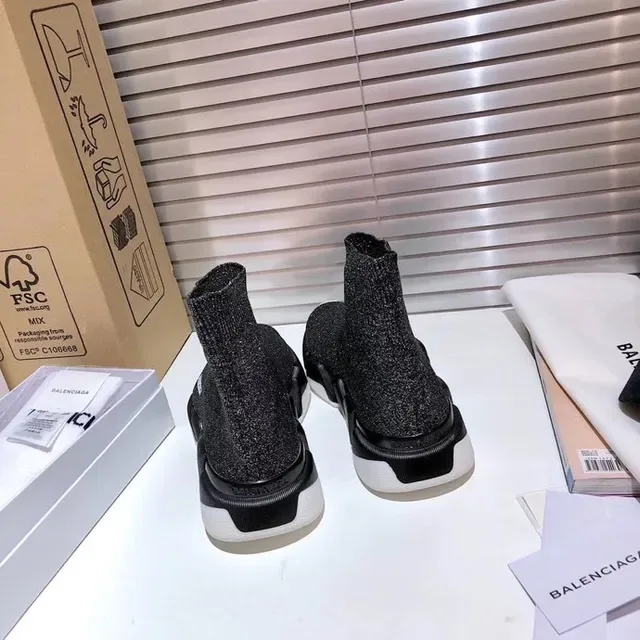 Balenciaga Speed Trainer Chaussures lifestyle noires en tricot glitter 4