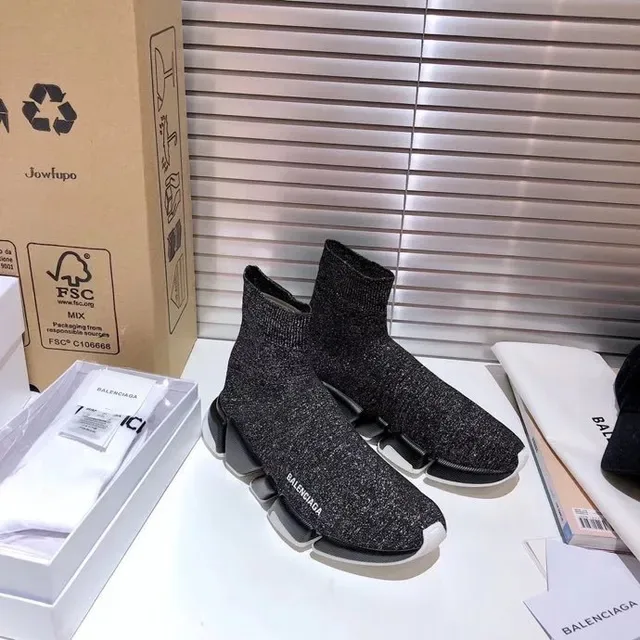 Balenciaga Speed Trainer Chaussures lifestyle noires en tricot glitter 5