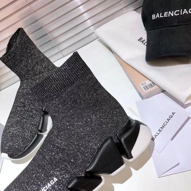 Balenciaga Speed Trainer Chaussures lifestyle noires en tricot glitter 7