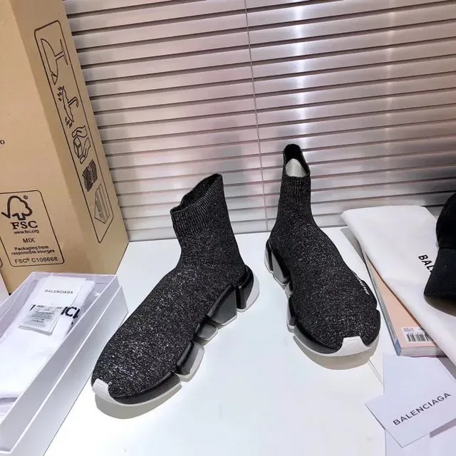 Balenciaga Speed Trainer Chaussures lifestyle noires en tricot glitter 8