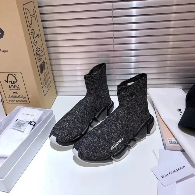 Balenciaga Speed Trainer Chaussures lifestyle noires en tricot glitter 9
