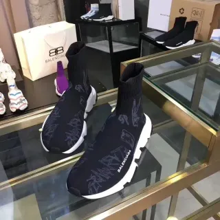 Balenciaga Speed Trainer Black Graphic-Print Knit Lifestyle Sneakers