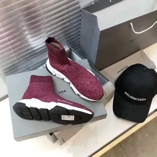 Balenciaga Speed Trainer Burgundy Glitter Knit Lifestyle Sneakers