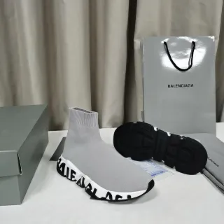 Balenciaga Speed Trainer Gray Knit Logo-Band Lifestyle Sneakers