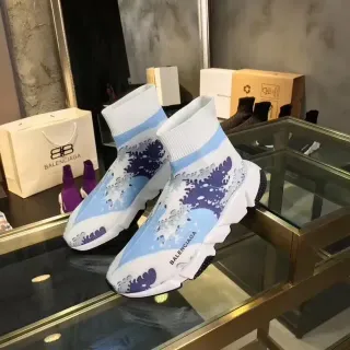 Balenciaga Speed Trainer Wave-Print White Blue Lifestyle Sneakers