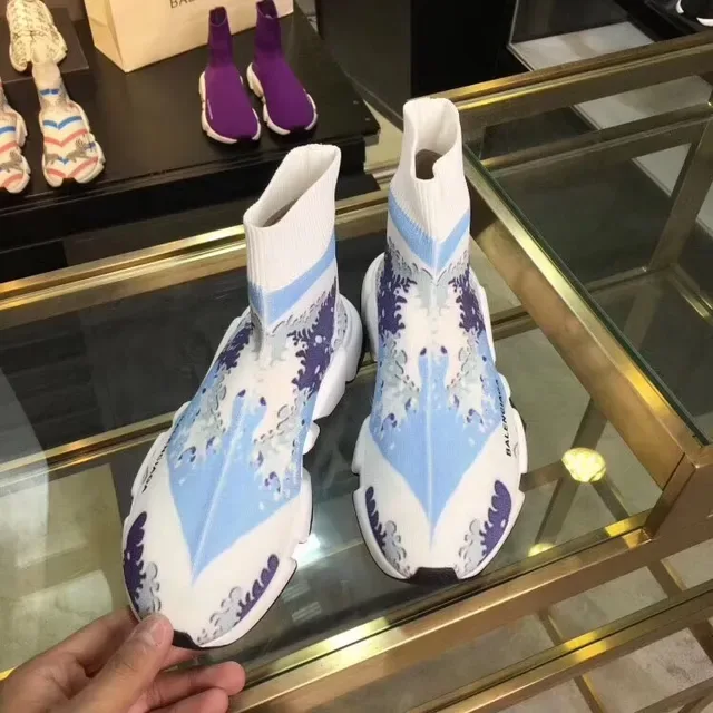 Balenciaga Speed Trainer Wave-Print White Blue Lifestyle Sneakers 2
