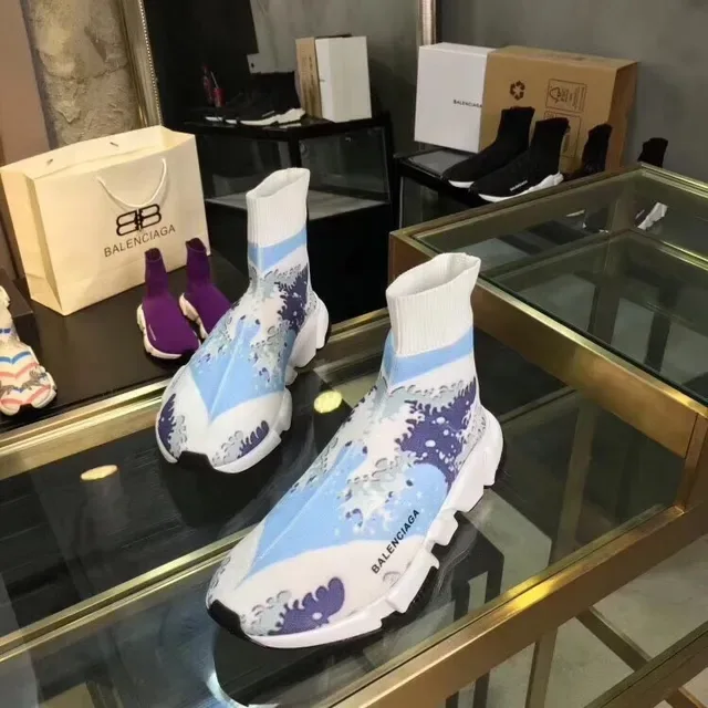 Balenciaga Speed Trainer Wave-Print White Blue Lifestyle Sneakers 3