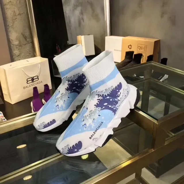 Balenciaga Speed Trainer Wave-Print White Blue Lifestyle Sneakers 4