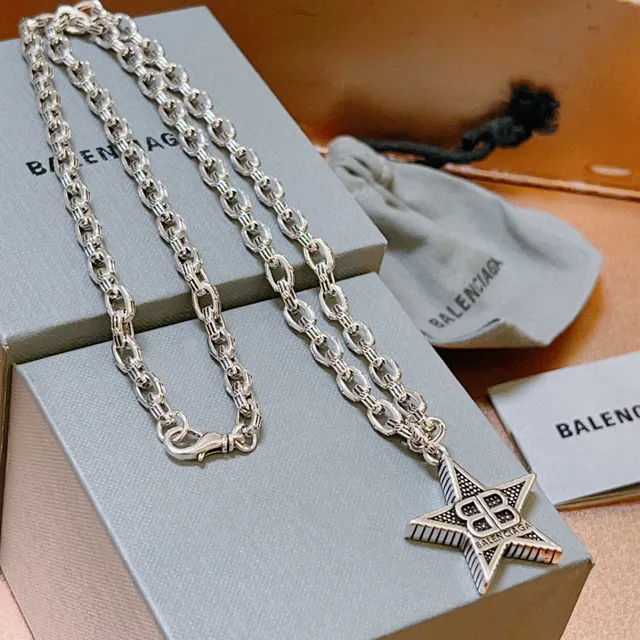 Balenciaga Star Pendant Silver Gold Chunky Link Chain Five-Pointed Necklace 6