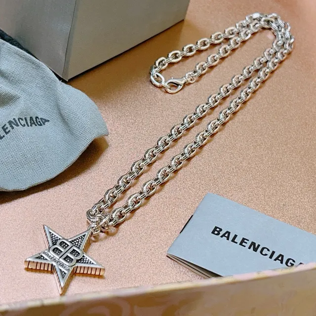 Balenciaga Star Pendant Silver Gold Chunky Link Chain Five-Pointed Necklace 7