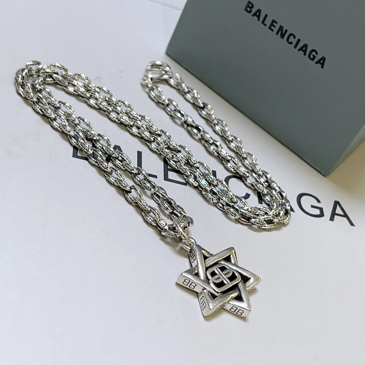 Balenciaga Star Pendant Silver Rope Chain Necklace 9