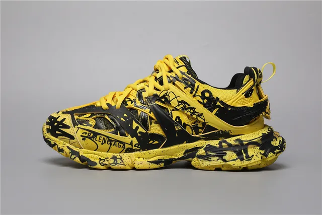 Balenciaga Track Sneaker पीला/काला ग्राफिटी-प्रिंट चंकी स्नीकर 9