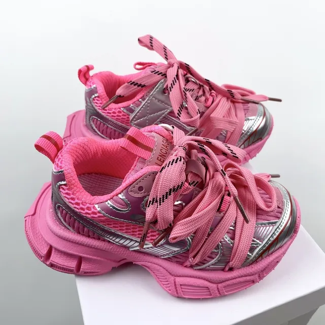 Balenciaga Track Trainer Pink and Silver Chunky Sneakers 24