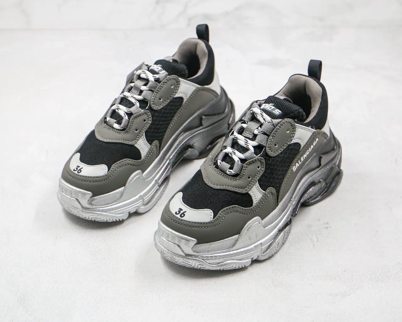 Balenciaga Triple S Black Gray Silver Chunky Sneakers 7