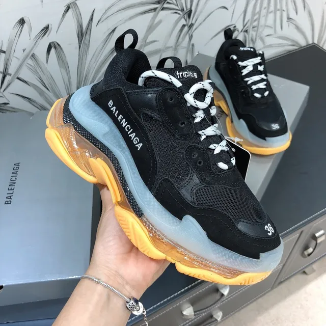 Balenciaga Triple S 黑橙透明厚底鞋 4