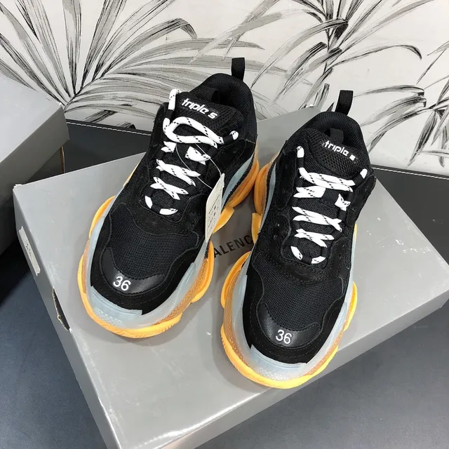 Balenciaga Triple S 黑橙透明厚底鞋 5