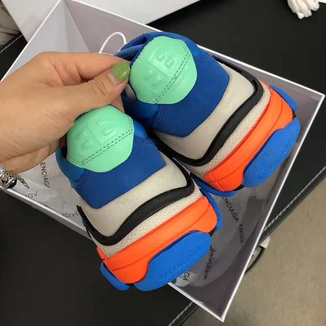Balenciaga Triple S أزرق برتقالي أسود حذاء شاكي سنيكرز 4