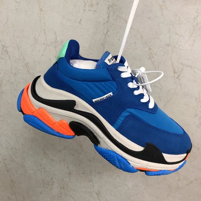 Balenciaga Triple S أزرق برتقالي أسود حذاء شاكي سنيكرز 5
