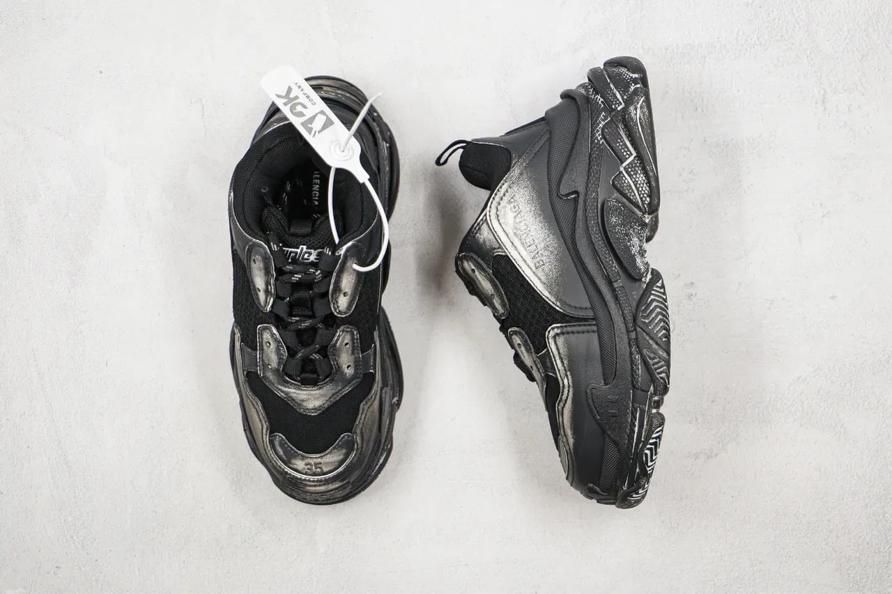 Balenciaga Triple S Runner Zapatillas Chunky Negras y Plateadas 3