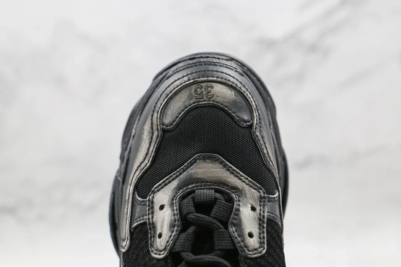Balenciaga Triple S Runner Zapatillas Chunky Negras y Plateadas 6
