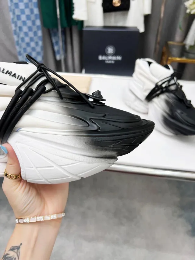 Balmain B-Bold 黑白渐变厚底运动鞋 2