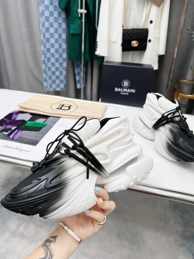 Balmain B-Bold 黑白渐变厚底运动鞋 7