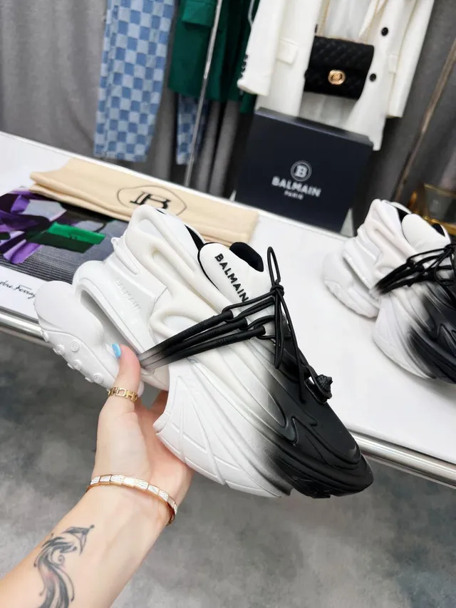 Balmain B-Bold 黑白渐变厚底运动鞋 8