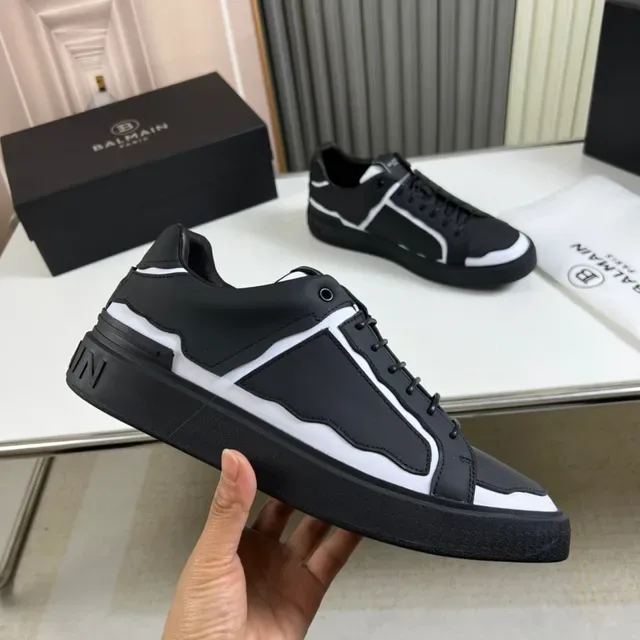Balmain Noir Blanc Empeigne Cuir Structurel Panneaux Ondulatoires Asymétriques Sneakers Lifestyle 4