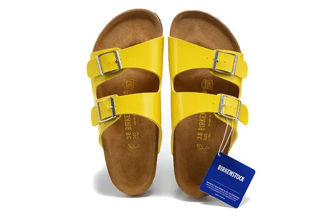 Birkenstock Arizona Sandales Casuales Jaunes en Cuir Verni 2