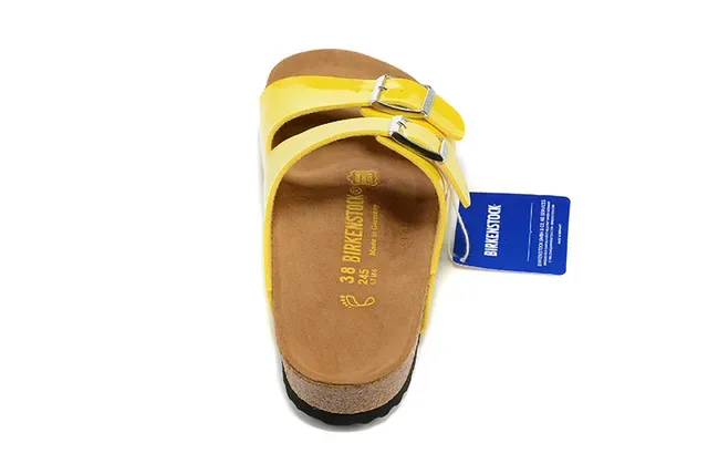 Birkenstock Arizona Sandales Casuales Jaunes en Cuir Verni 5
