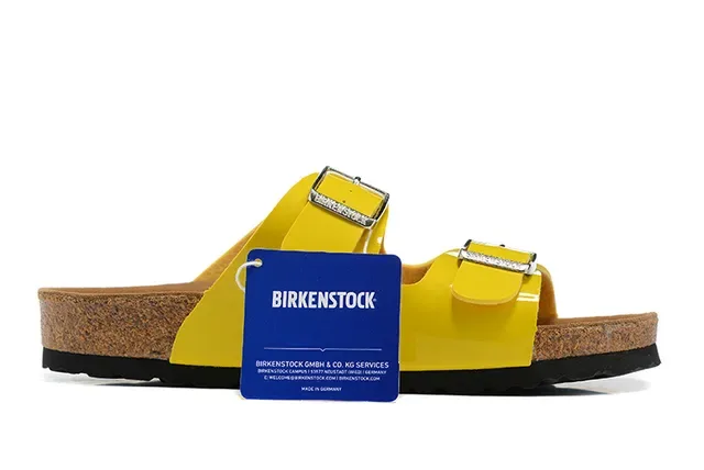 Birkenstock Arizona Sandales Casuales Jaunes en Cuir Verni 6